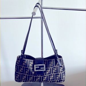 Fendi Zucca Dual Handle Shoulder Baguette Leather Canvas Authentic Vintage Purse